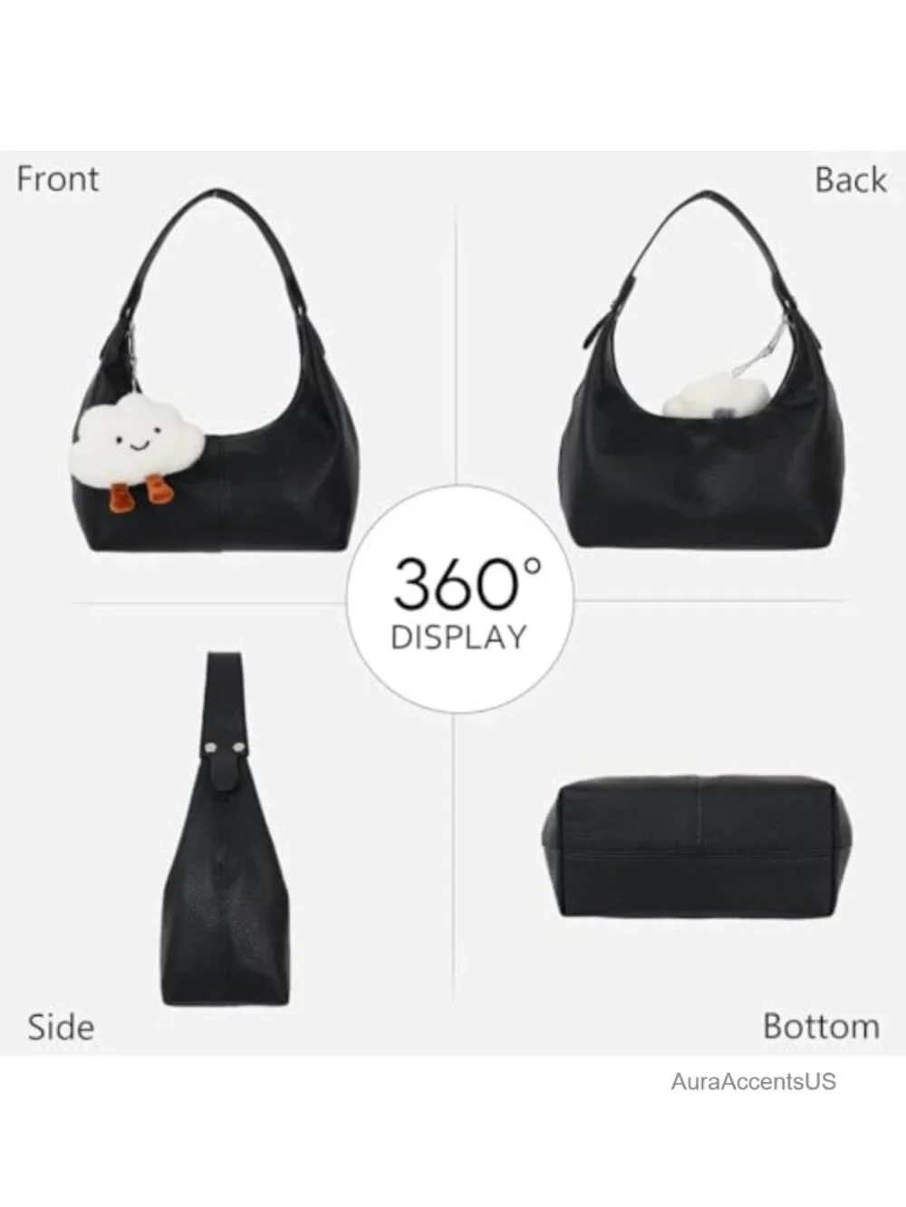 Slouchy Hobo Bag Women Soft Vegan Leather Shoulder Tote Crescent Shape